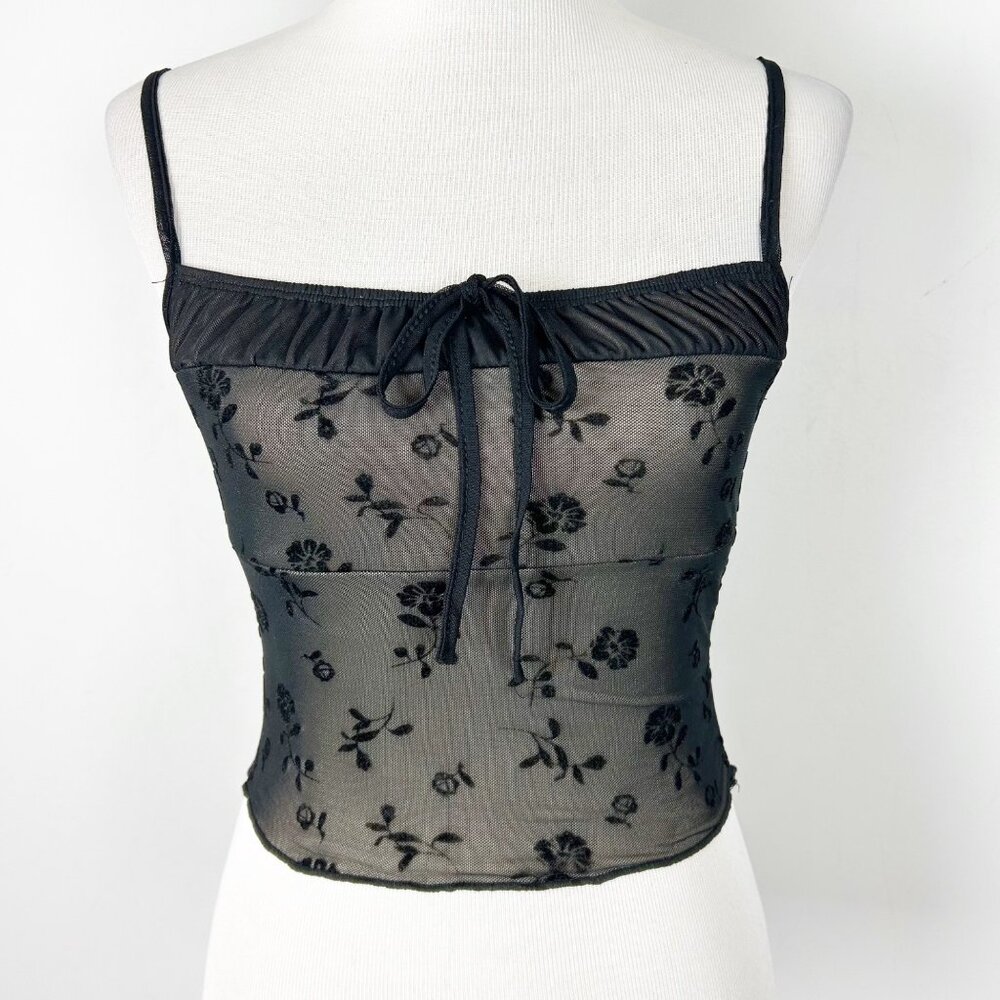 Women’s Black Floral Cropped Babydoll Cami Tank Top Whimsigoth Boho Size XS Wome